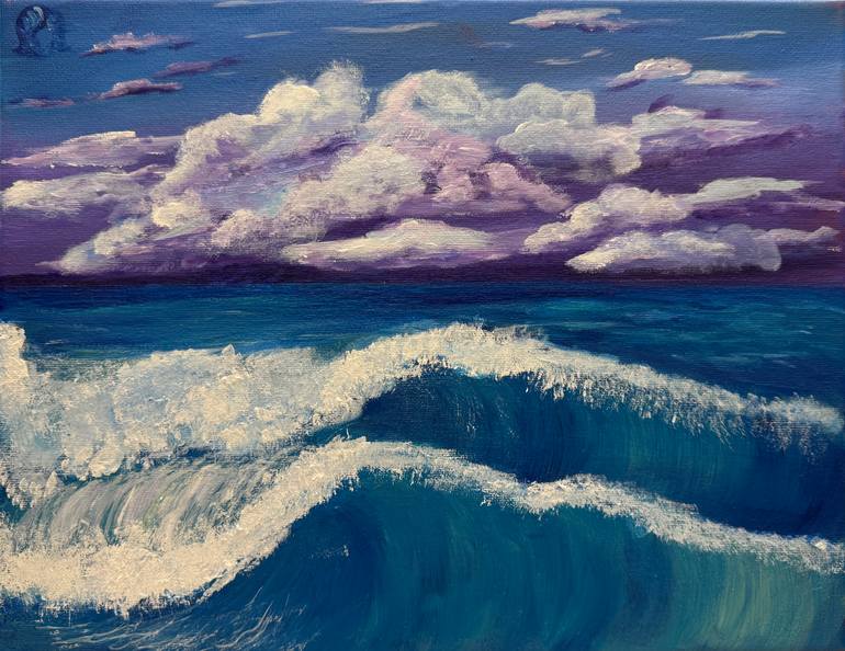 Original Seascape Painting by Oba Sanyang | Realism Art on Canvas | A NIGHT WITH THE CRESCENT SEA