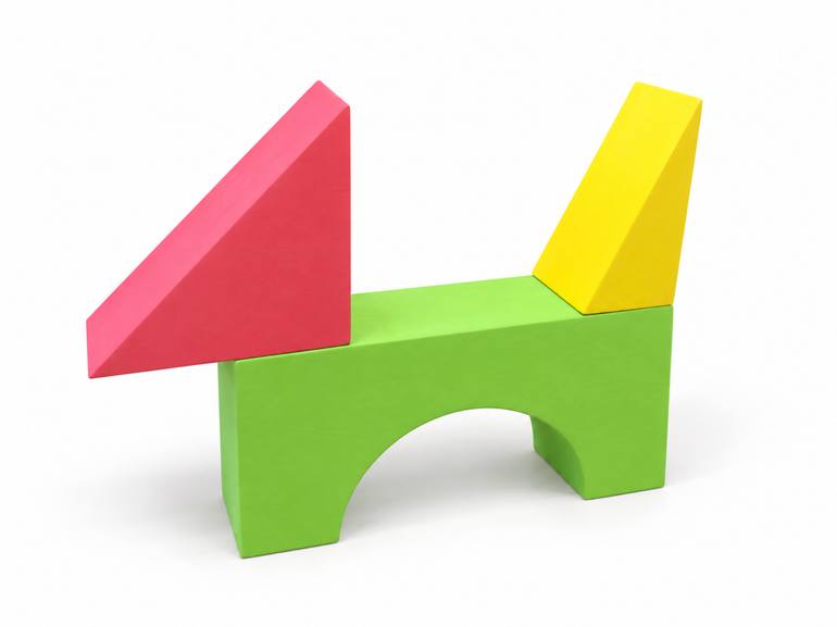 Original Animal Sculpture by Rusudan Doijashvili | Geometric Art on Hard Foam | Scottie Dog with a Long Tail -- Red, Green and Yellow