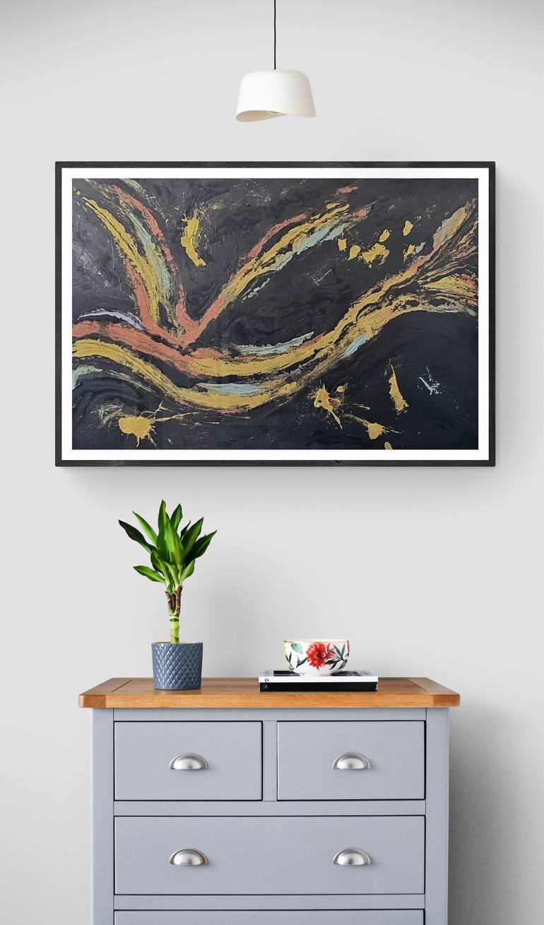 Original Abstract Painting by Mo Ja | Abstract Art on Wood | Seabird waving in the dark silence of the night