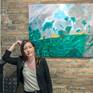 Artist and The image of paradise, at the exhibition opening, 2020