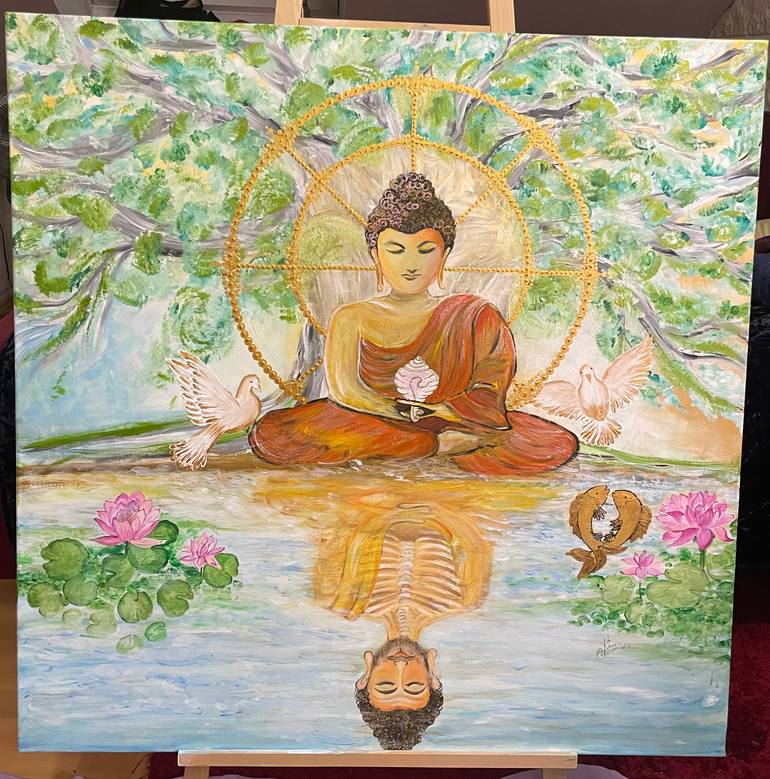Original Classical Mythology Painting by Sukhada Chaturvedi | Classicism Art on Canvas | Enlightenment: The Journey of Prince Siddhartha to Gautam Bud
