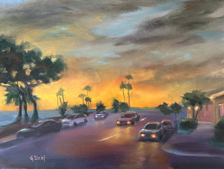 Original Sunset Painting by Grace Diehl | Impressionism Art on Canvas | Into the Night