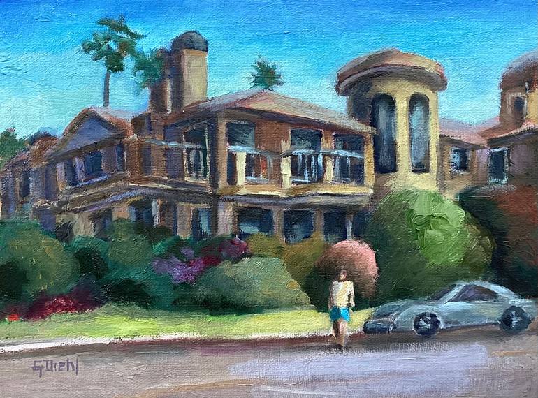 Original Architecture Painting by Grace Diehl | Impressionism Art on Canvas | Corner of Jasmine and Cliff