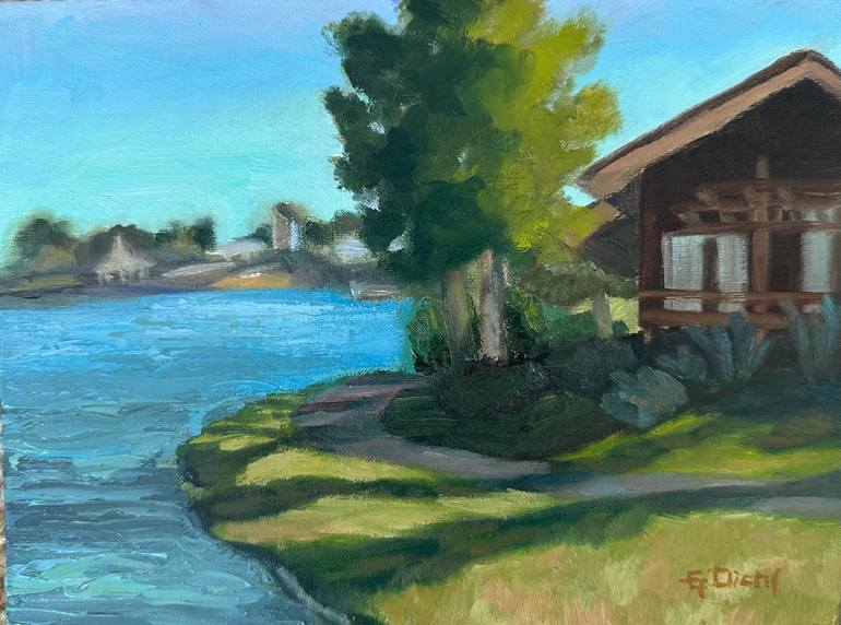 Original Water Painting by Grace Diehl | Impressionism Art on Canvas | Across the Lake