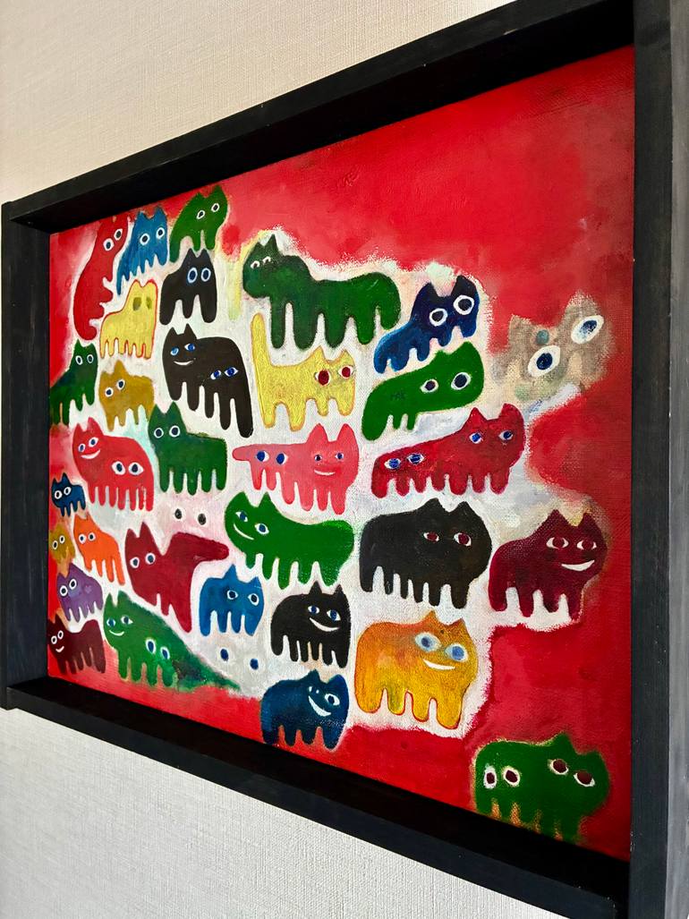 Original Abstract Cats Painting by Hemneko -