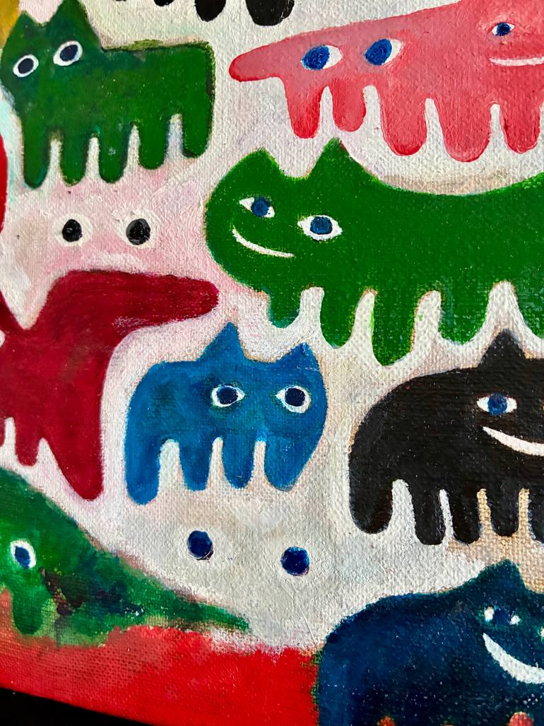 Original Abstract Cats Painting by Hemneko -