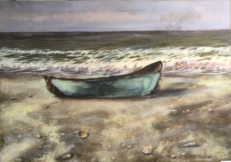 Original Seascape Painting by Tetiana Zaichenko | Abstract Art on Hardboard | "The Old Man and the Sea"