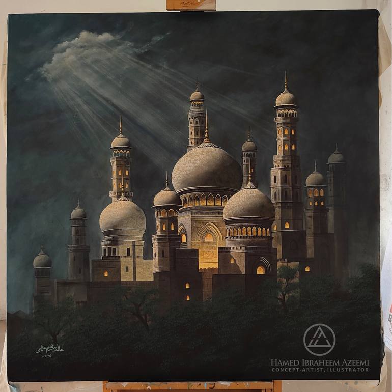 Original Architecture Painting by Hamed Ibraheem Azeemi | Classicism Art on Canvas | A night in the distant past