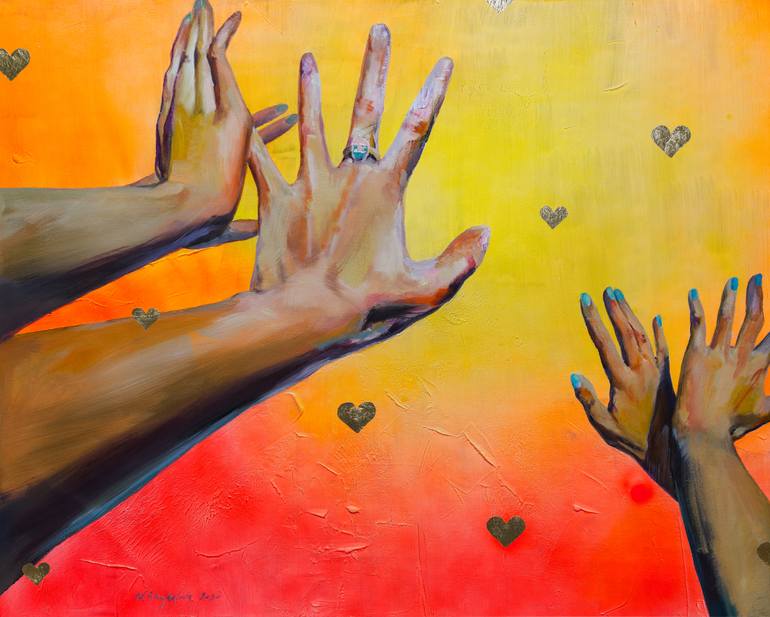 Original People Painting by Natalia Baykalova | Abstract Art on Canvas | The Hope No. 10. Reaching for Love