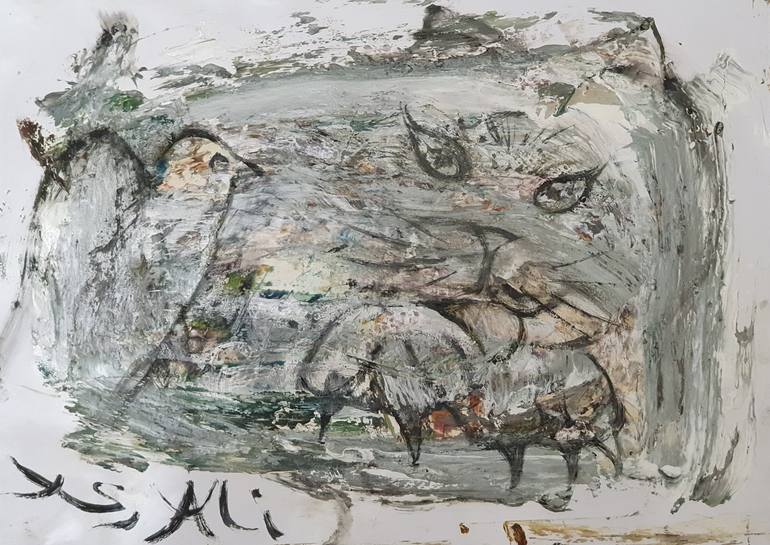 Original Animal Painting by Ali Shamsi | Abstract Art on Paper | Guardian of the Twilight