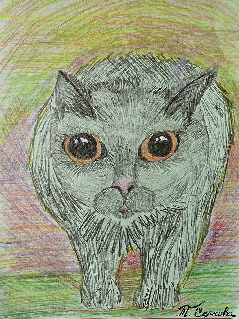 Original Contemporary Cats Drawing by Tetiana Chernova