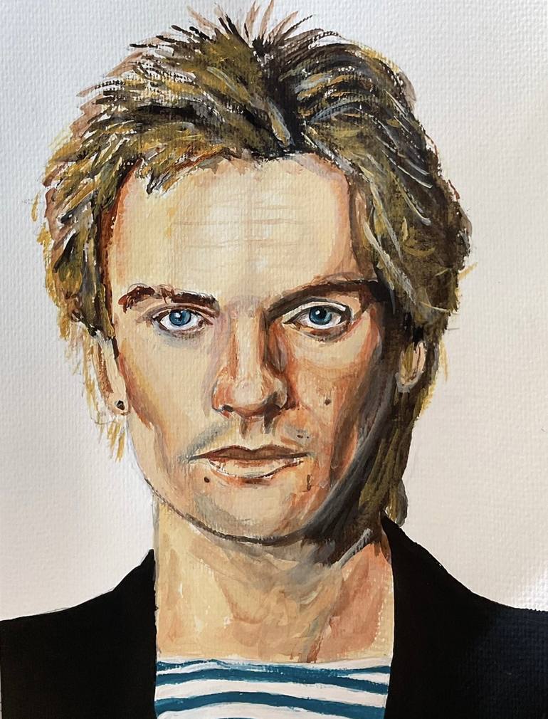 Original Pop CultureCelebrity Painting by Simon Stocker Pop Art Art on Paper Sting Portrait Painting