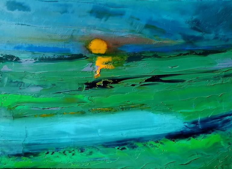 Original Abstract Painting by Dan Zyzniewski | Abstract Art on Linen | The Sunset and The Blue Train