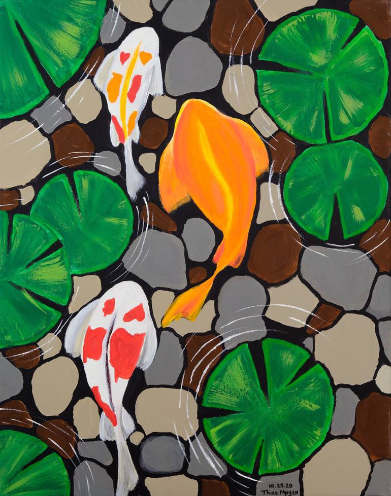 Original Animal Painting by Thao Nguyen  Illustration Art on Canvas  Koi