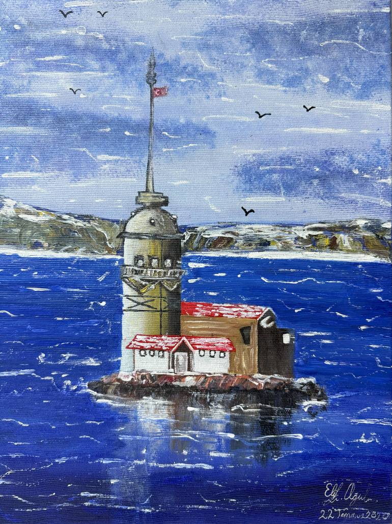 Original Seascape Painting by Elf Ogl | Contemporary Art on Canvas | THE GUARDIAN OF ISTANBUL