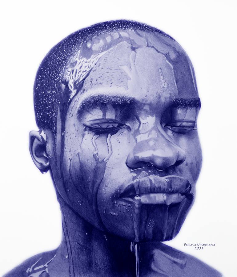 Original Water Drawing by Famous Umobuarie  Realism Art on Paper  1975 III