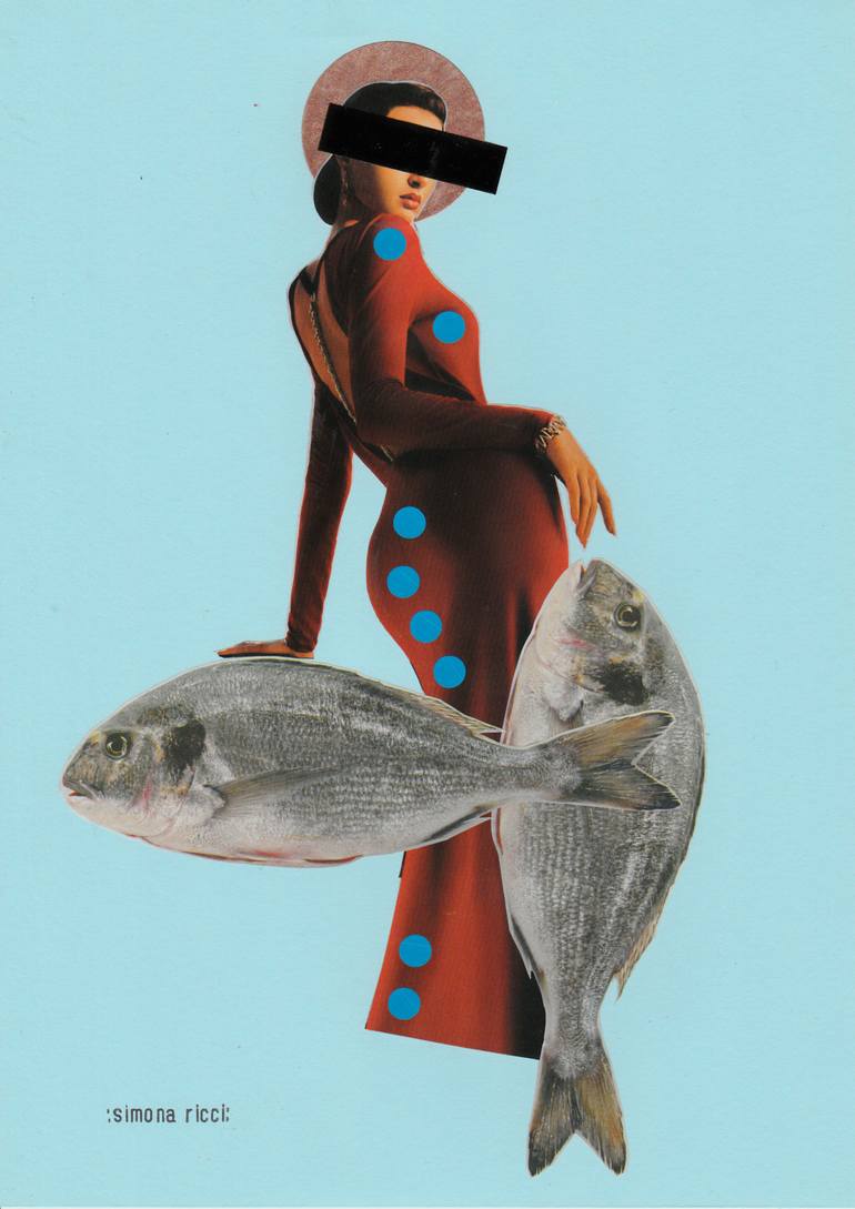 Original Abstract Collage by Simona Ricci | Abstract Art on Glue | LA PROTETTRICE DEI PESCI