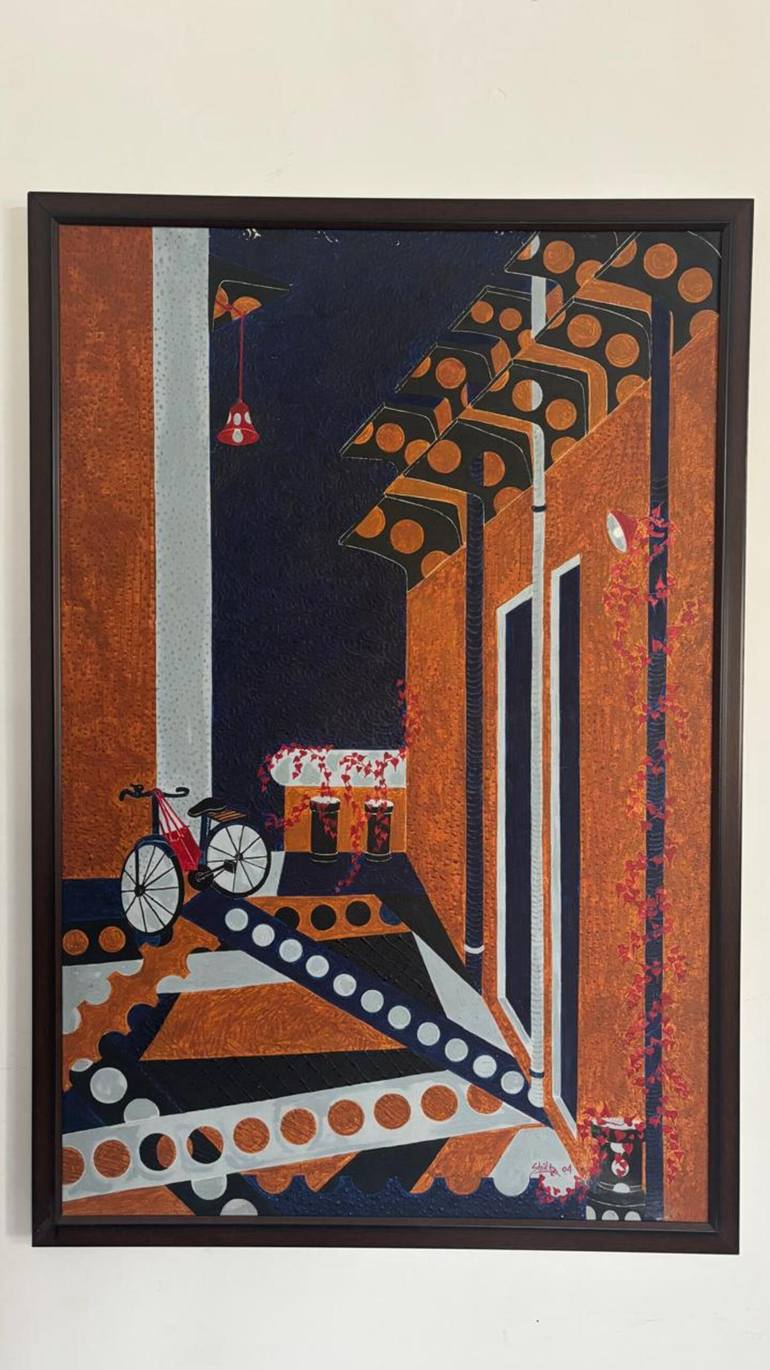 Original Abstract Painting by Shikha Krishania | Abstract Art on Canvas | Bicycle Pulse of The Village Night