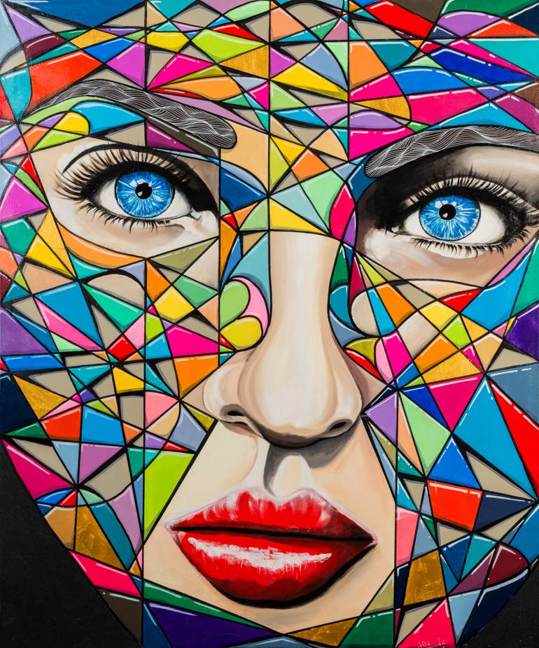 Original Women Painting by Thomas Salamonski Pop Art Art on Canvas TARA Original Pop Art Painting Geometric Portrait 120x100 cm