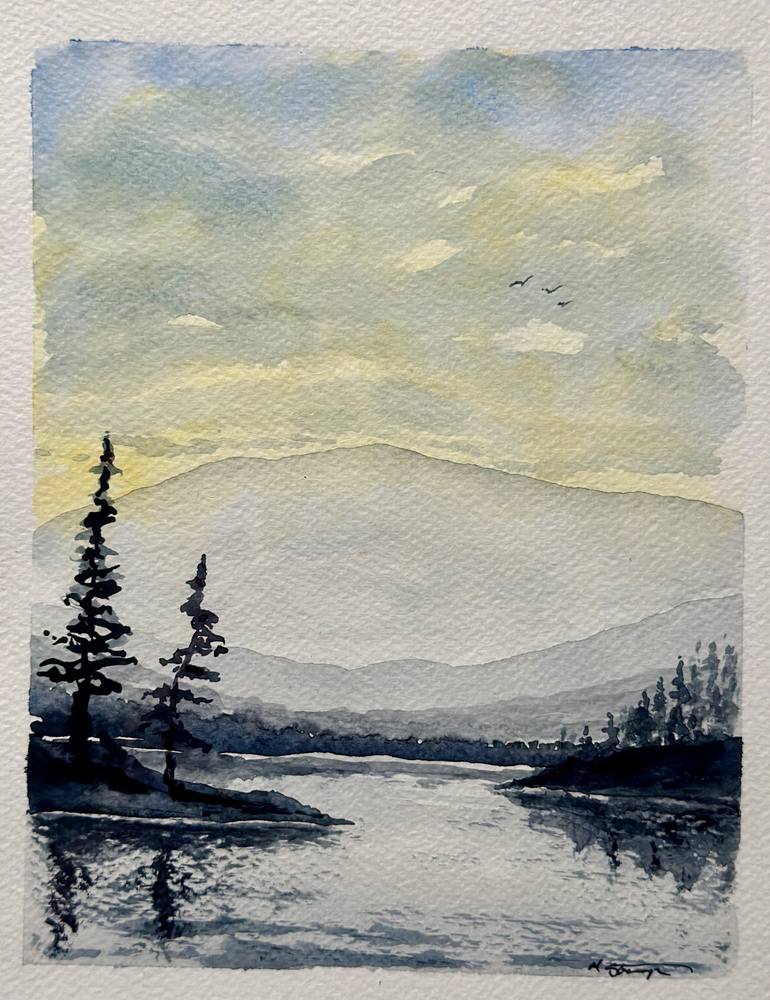 Original Landscape Painting by Mike Stamper | Impressionism Art on Paper | At the Lake