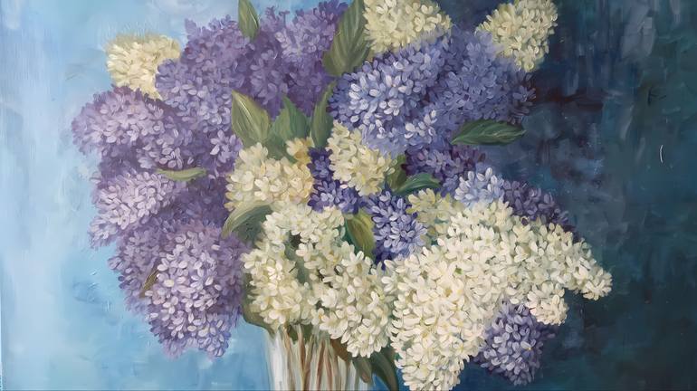 Original Floral Painting by Olga Romanova | Impressionism Art on Canvas | white and purple lilacs