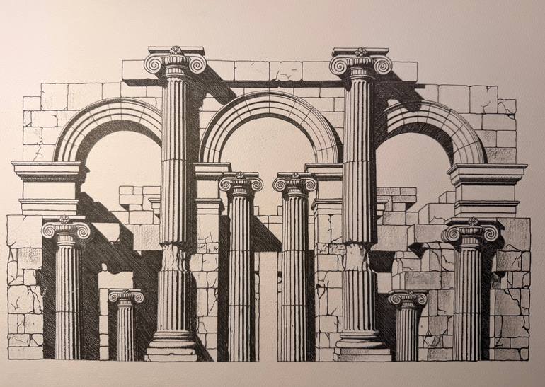 Original Architecture Drawing by Saad Qasmi | Classicism Art on Paper | "The Grammar of Ruins"