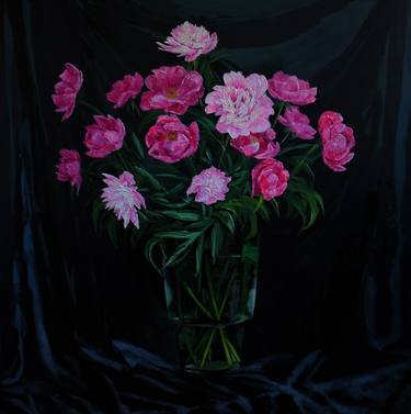 Pink peonies on black. thumb