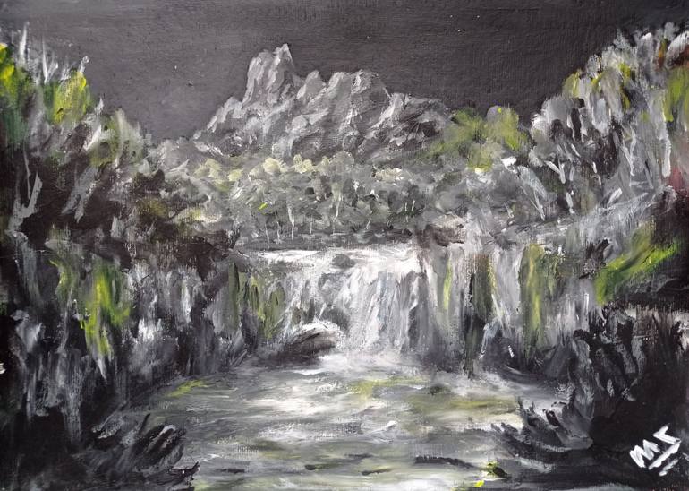 Original Nature Painting by Marcos Marin | Expressionism Art on Paper | El fantasma del lago | the ghost of the lake