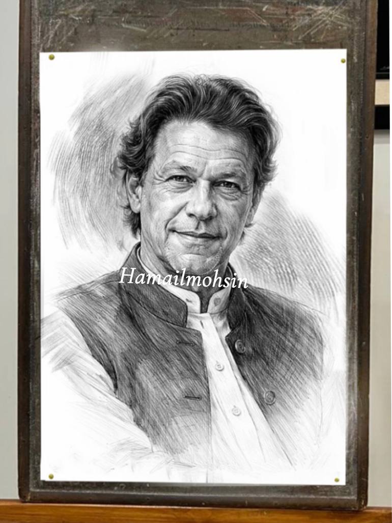 Original Famous Painting by Hamail Mohsin  Black  White Art on Canvas  Imran khan