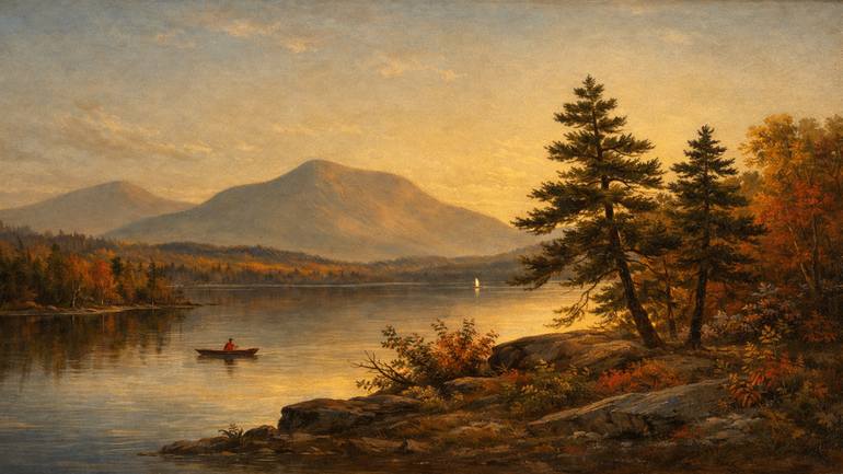 Original Landscape Digital by Perwaiz Ahmad | Contemporary Art on Paper | Golden Passage Across the Quiet Lake