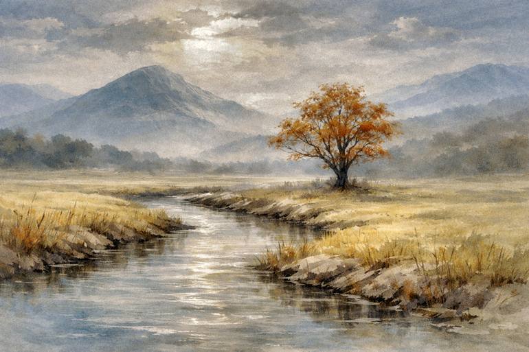 Original Landscape Digital by Perwaiz Ahmad | Contemporary Art on Canvas | Where the Water Moves Softly