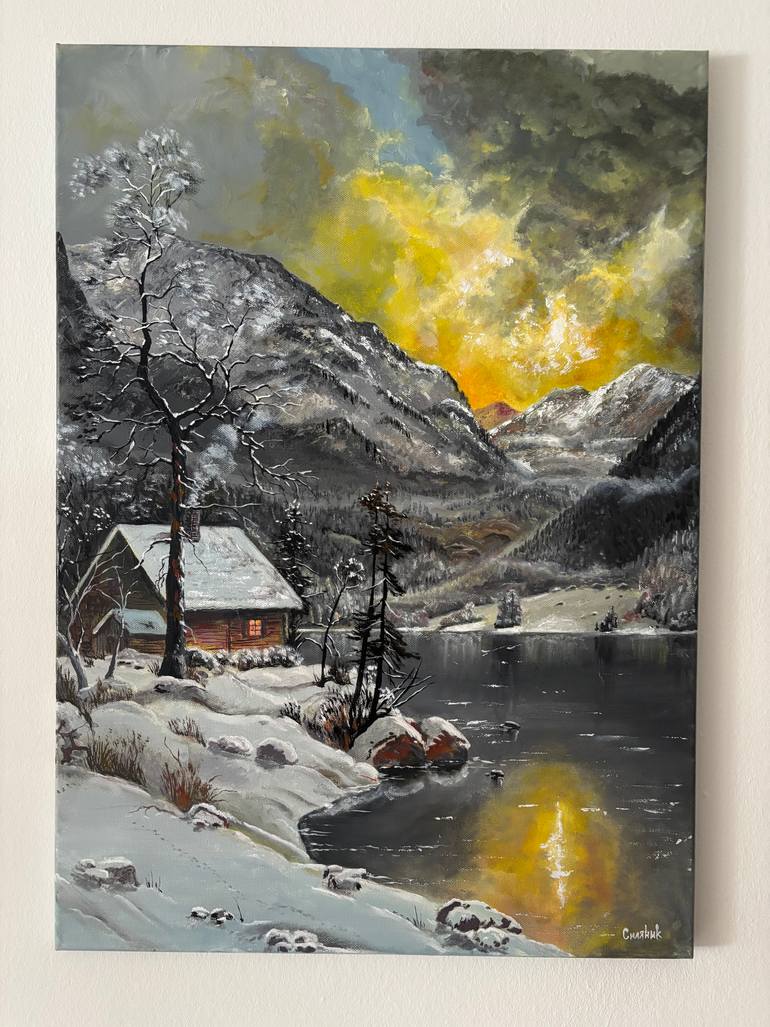 Original Landscape Painting by Tetiana Hryha | Expressionism Art on Canvas | Sunset Sanctuary by the Lake