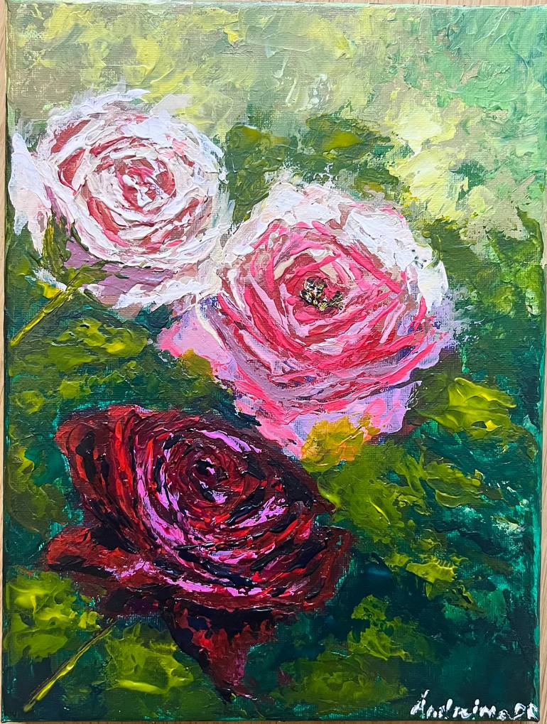 Original Floral Painting by Andreinna Delgado Ricci | Impressionism Art on Canvas | Rosa Pastel