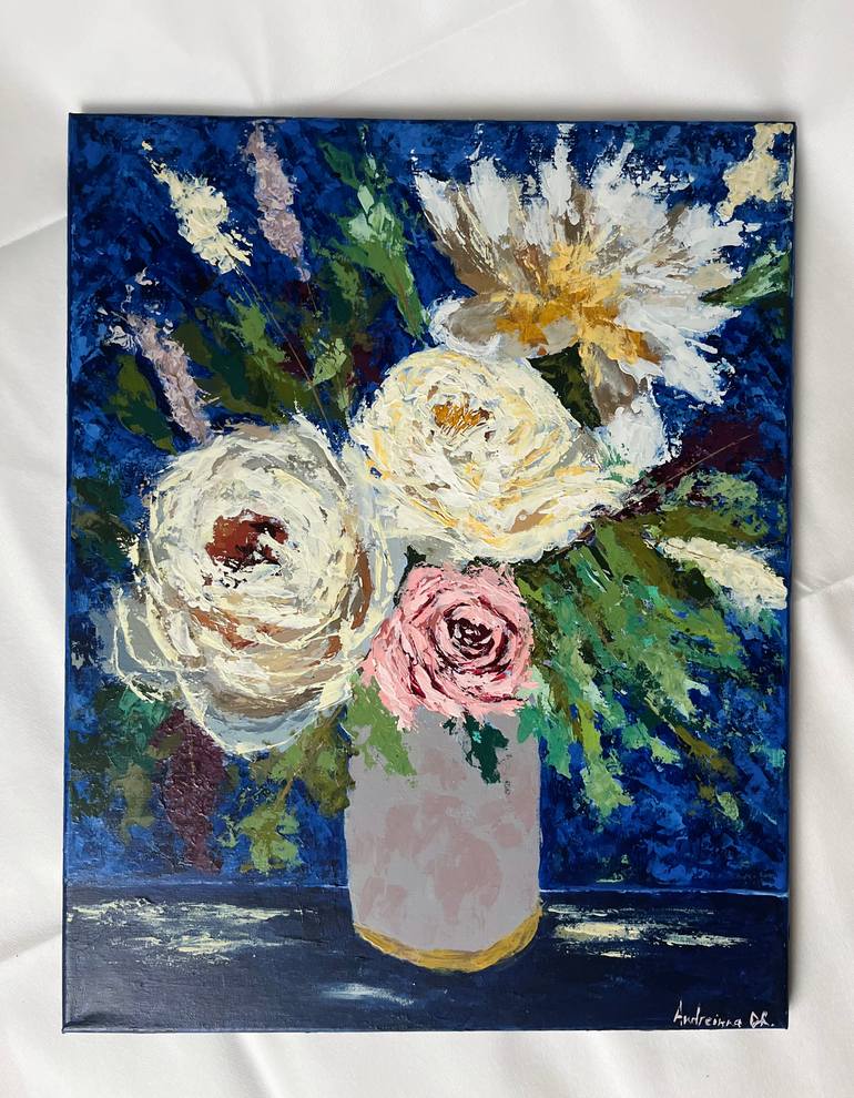 Original Floral Painting by Andreinna Delgado Ricci | Impressionism Art on Canvas | Midnight