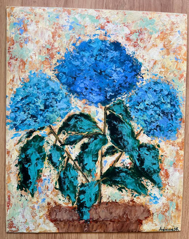 Original Floral Painting by Andreinna Delgado Ricci | Impressionism Art on Canvas | Bluebird