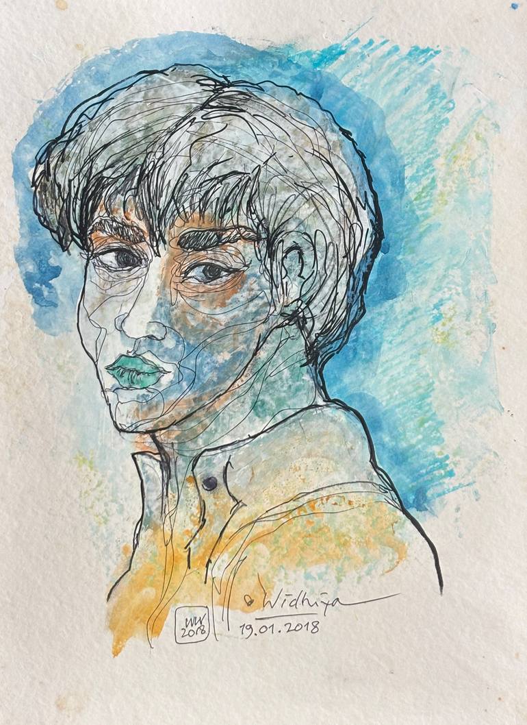 Original Men Painting by Nanda Gupta | Figurative Art on Paper | Forever Young