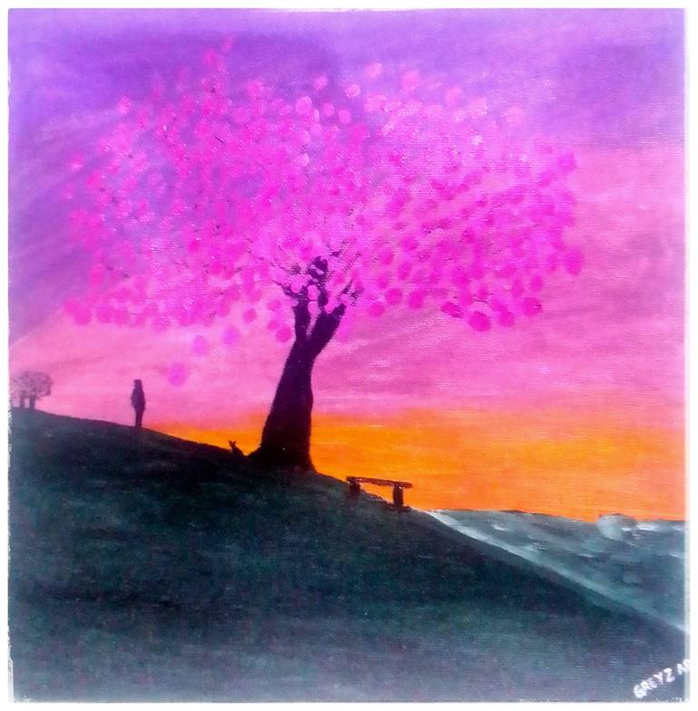 Original Nature Painting by Aggrey Nyabuti | Realism Art on Canvas | The Blossom at Sunset