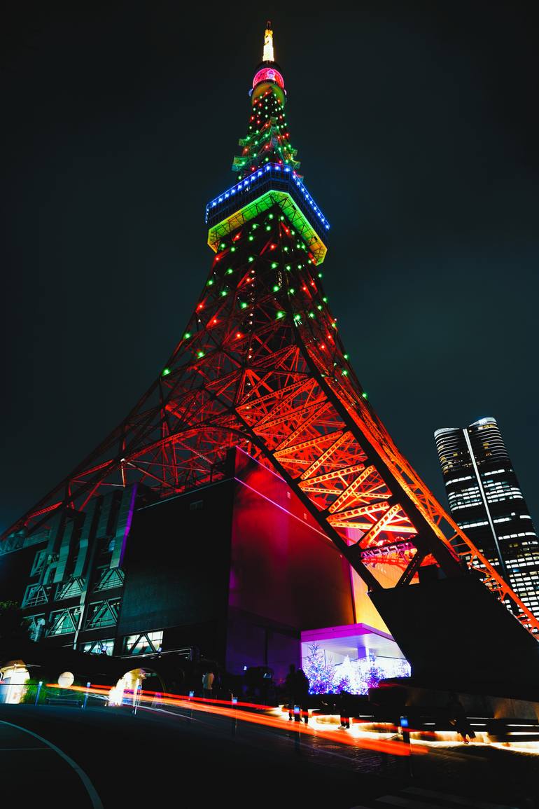 Original Cities Photography by Touzai Katsushika | Minimalism Art on Acrylic | Infinity Diamond Veil - Eternal Tokyo Tower Unique (1/1)