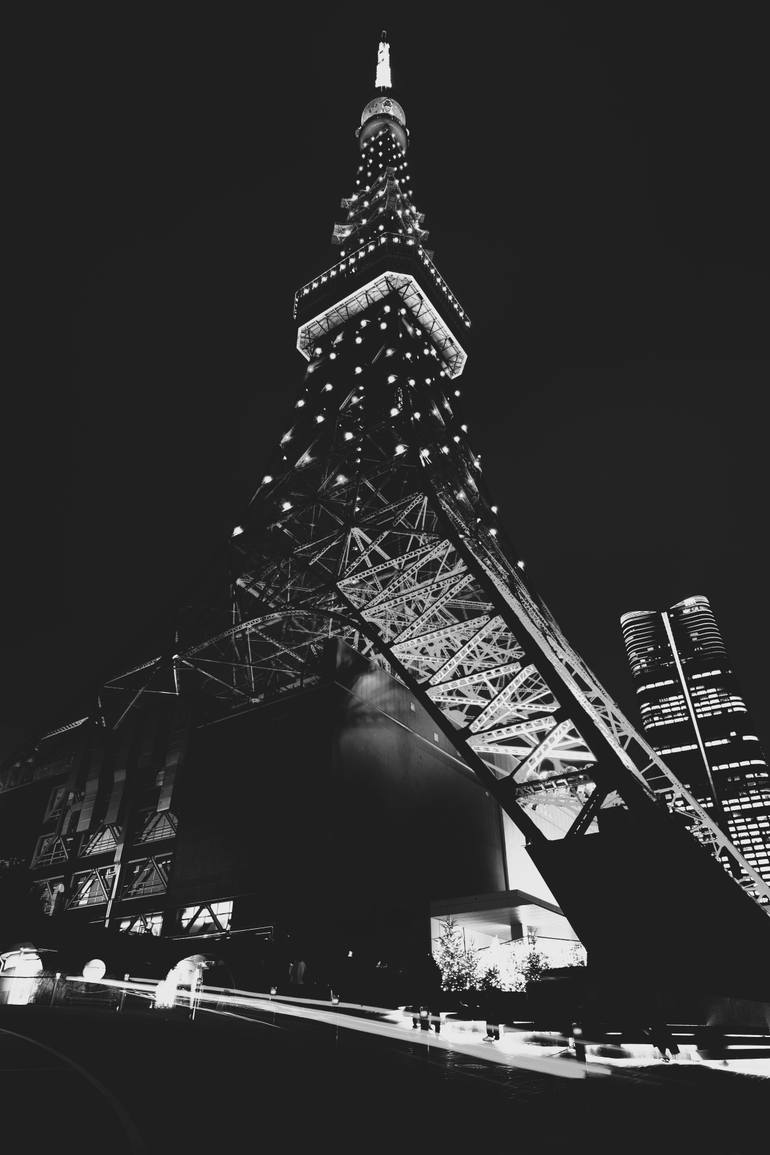 Original Cities Photography by Touzai Katsushika | Minimalism Art on Acrylic | Black Infinity Diamond Veil - Eternal Tokyo Tower Unique (1/1)