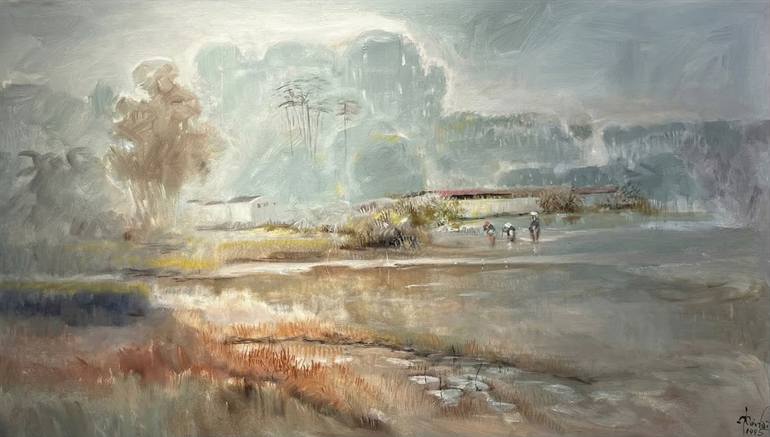 Original Rural Life Painting by Quynh Thom | Impressionism Art on Canvas | Buoi som nha nong - Dawn on the Farm