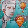 "Man in a grey tie", acrylic on canvas
60x50cm / 23.6x19.6inches
This is an original acrylic on canvas painting of a man in a grey tie observing the sky filled with hot air balloons.