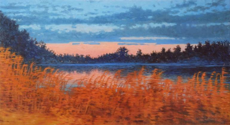 Original Landscape Painting by Richard Mierniczak | Impressionism Art on Canvas | Lake by the roadside