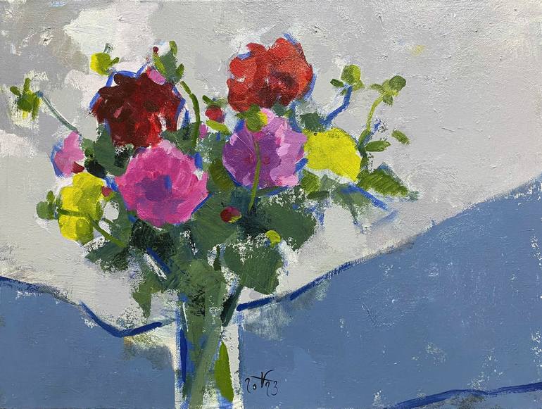 still life dahlia Painting by Artist Chu Van | Saatchi Art
