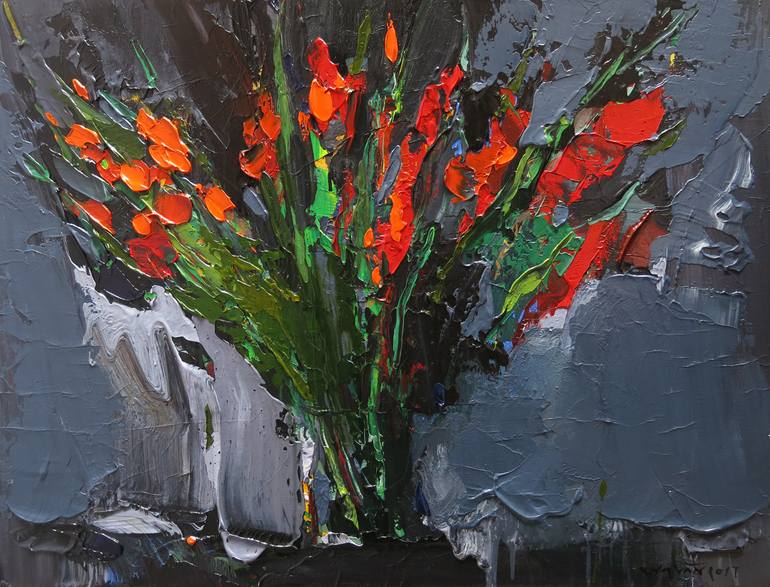 Red flowers Painting by Artist Chu Van | Saatchi Art