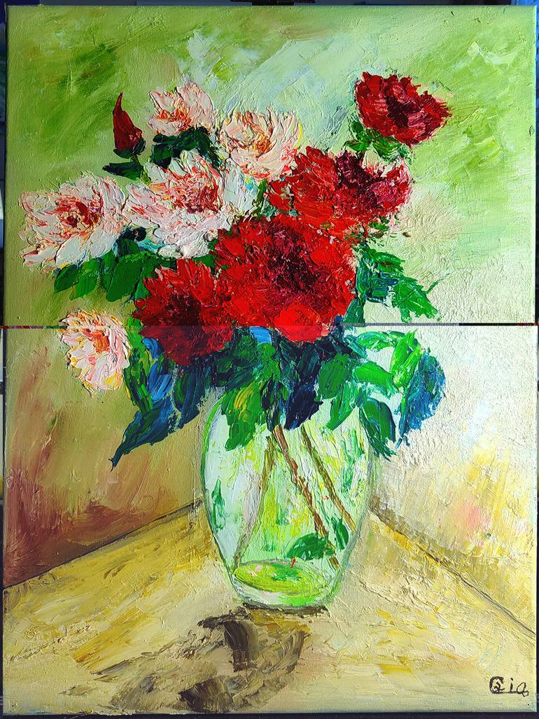 Original Floral Painting by Xia Art | Abstract Art on Canvas | A bouquet of colorful flowers in oil painting