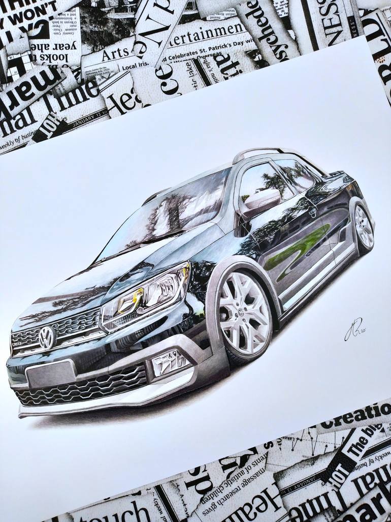 Original Photorealism Car Drawing by Manuel Reartes