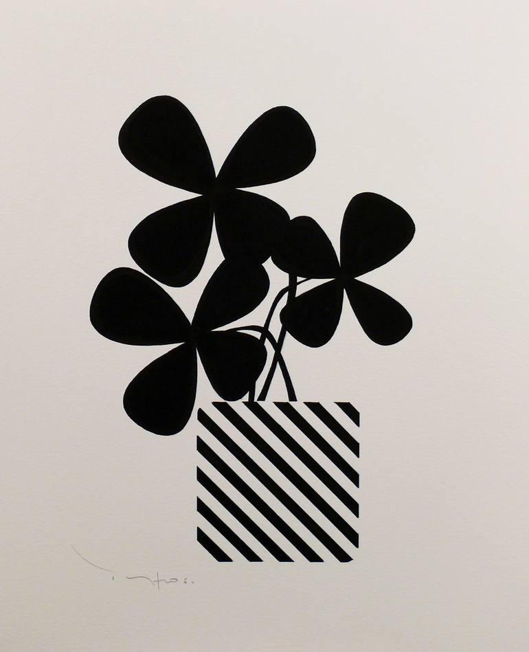 Tehos - Three black flowers with pot 02 Drawing by Tehos Frederic ...