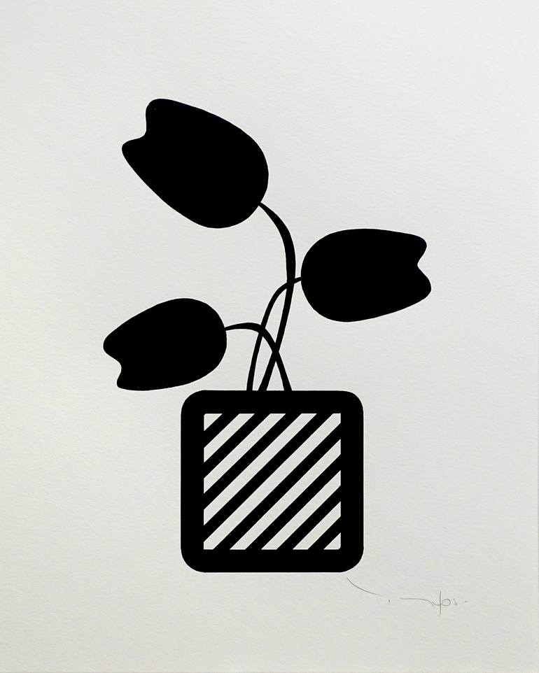 Three Black Flowers with Pot 04 - Vp - Print