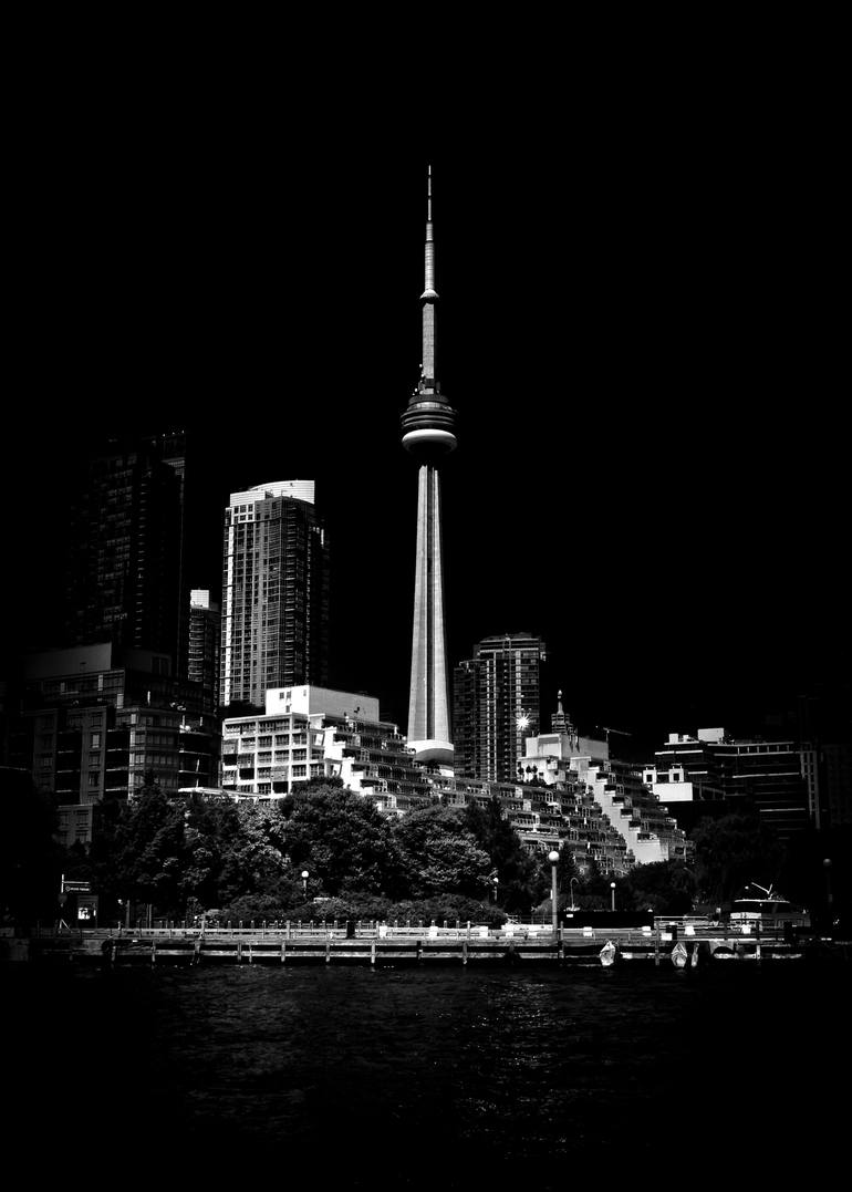 CN Tower Iconic Toronto Black & White Art Print With Mat, 11x14 in or 8x10  In. -  Canada