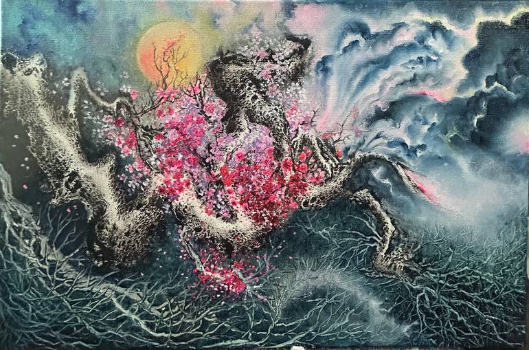 Original Abstract Painting by Megan Tian | Abstract Art on Canvas | Bloom in the Cold Night.